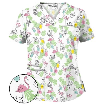UA Stand Tall White V-Neck Print Scrub Top