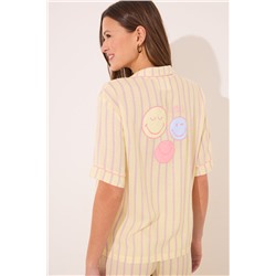 Pijama largo camisero satén rayas Smiley