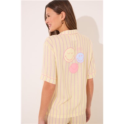 Pijama largo camisero satén rayas Smiley