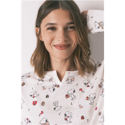 Pijama largo 100% algodón blanco Snoopy