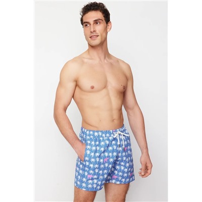 TRENDYOL MAN Mavi Standart Fit Palmiye Desenli Deniz Şortu TMNSS24DS00009