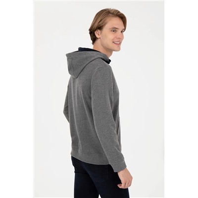 Erkek Antrasit Melanj Kapüşonlu Sweatshirt