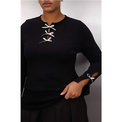 Siyah Fiyonk ve Cut Out Detaylı Bisiklet Yaka Slim/Vücuda Oturan Örme Bluz TBBAW26AF00023