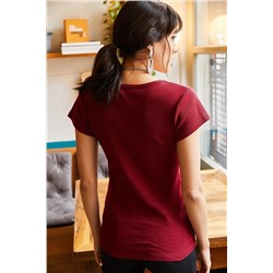 Olalook Kadın Vişne Çürüğü Çıtçıtlı Kaşkorse T-shirt BLZ-19000171