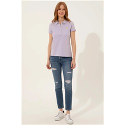 Kadın Lila Basic Polo Yaka Tişört