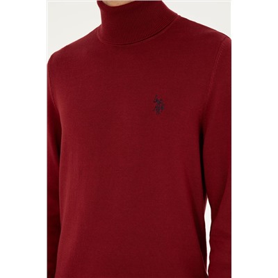 Erkek Slim Fit Boğazlı Yaka Borda Basic Kazak