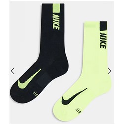 Nike Running Multiplier 2-pack crew socks in black and lime