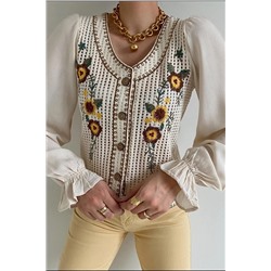 FEMELLE Kadın Yeni Sezon Çiçek Nakışlı Vintage Gömlek 5327ss