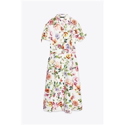 PRINTED POPLIN MIDI DRESS
