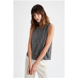 Defacto Regular Fit Yuvarlak Yaka Desenli Krinkıl Viskon Kumaş Kolsuz Bluz X6928AZ22HS