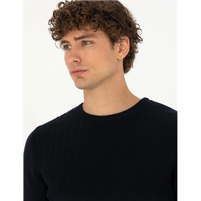 Lacivert Slim Fit Bisiklet Yaka Triko Kazak
