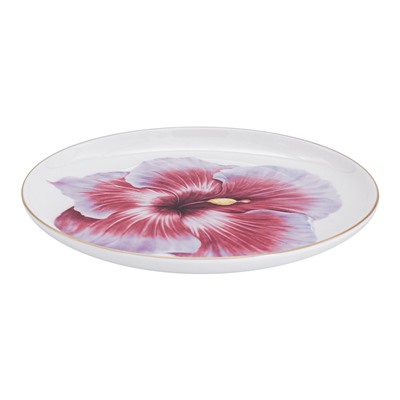 Тарелка десертная, 19 см, фарфор F, белая, с золотистым кантом, Гибискус, Flowers, 60501