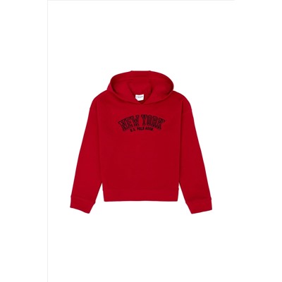 Kız Çocuk Kırmızı Kapüşonlu Sweatshirt