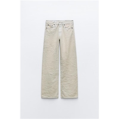 FEW ITEMS LEFT TRF CREASED-EFFECT COATED MID-RISE JEANS