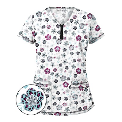 UA Wild Garden White Print Scrub Top