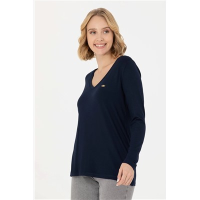 Kadın Lacivert V - Yaka Sweatshirt