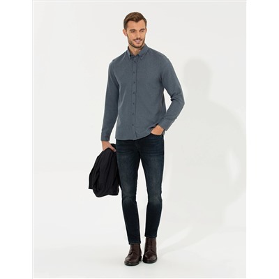 Lacivert Slim Fit Uzun Kollu Gömlek