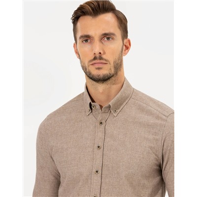 Bej Slim Fit Uzun Kollu Gömlek