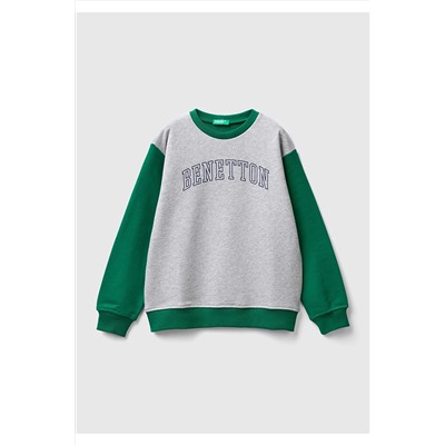 United Colors of BenettonErkek Çocuk Mix Slogan Baskılı Renk Bloklu Sweatshirt Gri Mix