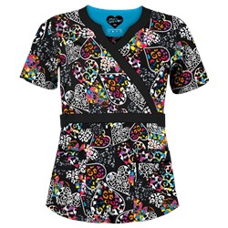 UA Butter-Soft STRETCH Splash of Love Black Scrub Top
