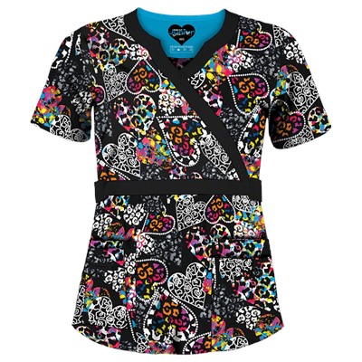 UA Butter-Soft STRETCH Splash of Love Black Scrub Top