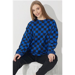 Siyah İnci Siyah Mavi Dama Desenli Eşofman Sweatshirt Takım 7620