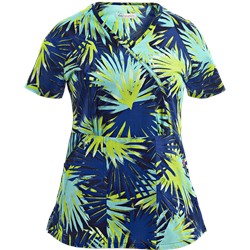 koi Stretch Scrubs Palm Burst Print Top