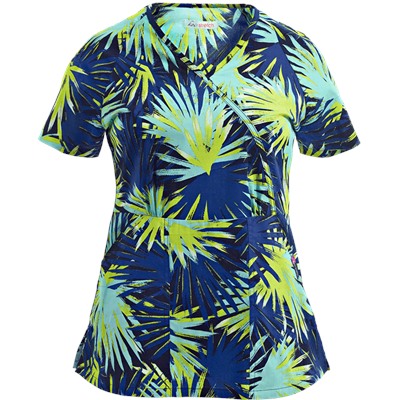 koi Stretch Scrubs Palm Burst Print Top