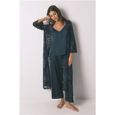 Bata holgada larga satén azul