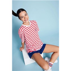 Defacto Fit Oversize Fit Bisiklet Yaka Baskılı Sporcu Kısa Kollu Tişört A6902AX23SM