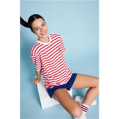 Defacto Fit Oversize Fit Bisiklet Yaka Baskılı Sporcu Kısa Kollu Tişört A6902AX23SM