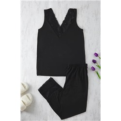 Trendyol Curve Siyah V Yaka Dantelli Örme Pijama Takımı TBBSS25AI00111
