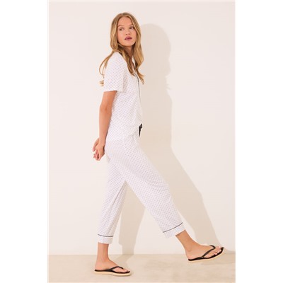 Pijama camisero Capri lunares blanco