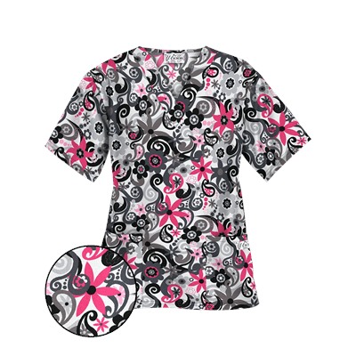 UA Floral A Gogo White Print Scrub Top