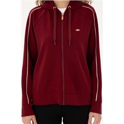 Kadın Bordo Kapüşonlu Fermuarlı Sweatshirt