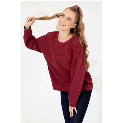 Kadın Kırmızı Bisiklet Yaka Sweatshirt