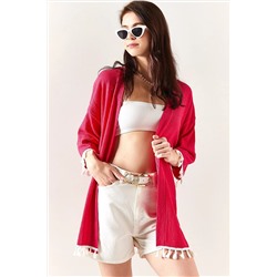 Olalook Kadın Fuşya Püsküllü Dokuma Salaş Kimono KMN-00000062