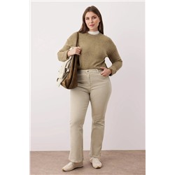 Bej Yüksek Bel Comfort İspanyol Paça Flare Fit Jeans TBBAW23JE00001