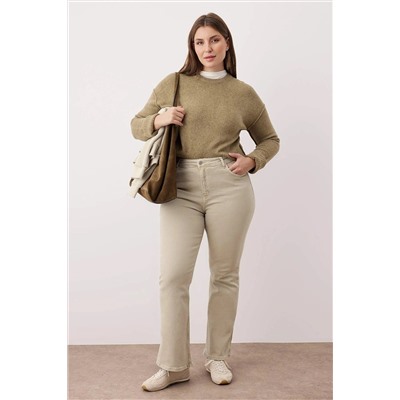 Bej Yüksek Bel Comfort İspanyol Paça Flare Fit Jeans TBBAW23JE00001