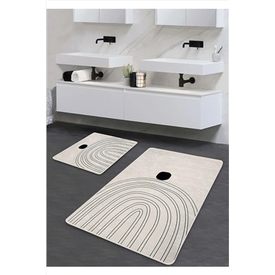 Pilloveland Kaymaz Taban Yıkanabilir 2’li Banyo Paspası - Ark Desenli 60*100 Cm - 50*60 Cm BM0177