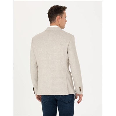 Bej Keten Karışımlı Blazer Ceket