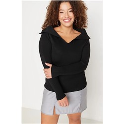 Trendyol Curve Siyah Kayık Yaka İnce Triko Bluz TBBAW23AN00126