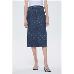 Falda midi de seda Azul noche