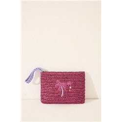 Neceser pequeño rafia estampado morado