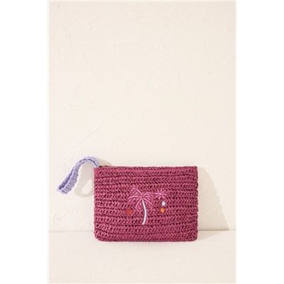 Neceser pequeño rafia estampado morado