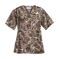 UA Boho Paisley White V-Neck Scrub Top