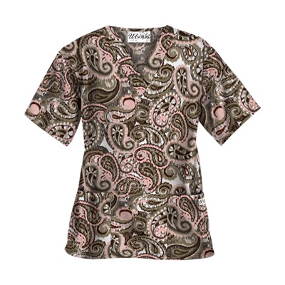 UA Boho Paisley White V-Neck Scrub Top