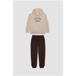 Defacto Erkek Çocuk Kapüşonlu Baskılı Sweatshirt Eşofman Altı 2'li Takım B6661A823WN