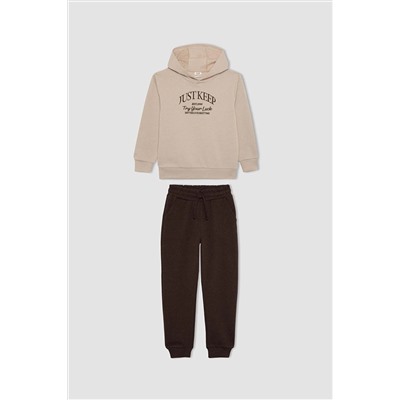 Defacto Erkek Çocuk Kapüşonlu Baskılı Sweatshirt Eşofman Altı 2'li Takım B6661A823WN