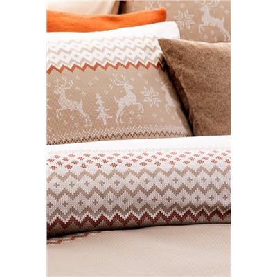 Manchot King Size %100 Pamuk Ranforce Baskılı Nevresim Takımı - Bej